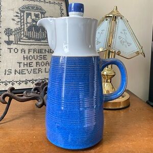 Denby Langley Chatsworth Vintage British Blue and White Tall Coffee Pot Pitcher